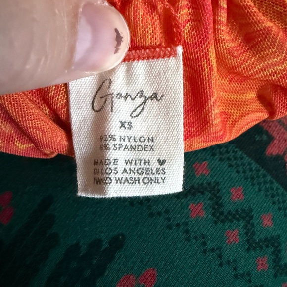 Gonza orange and yellow patterned groovy Revolve bikini swimsuit set - Picture 2 of 5